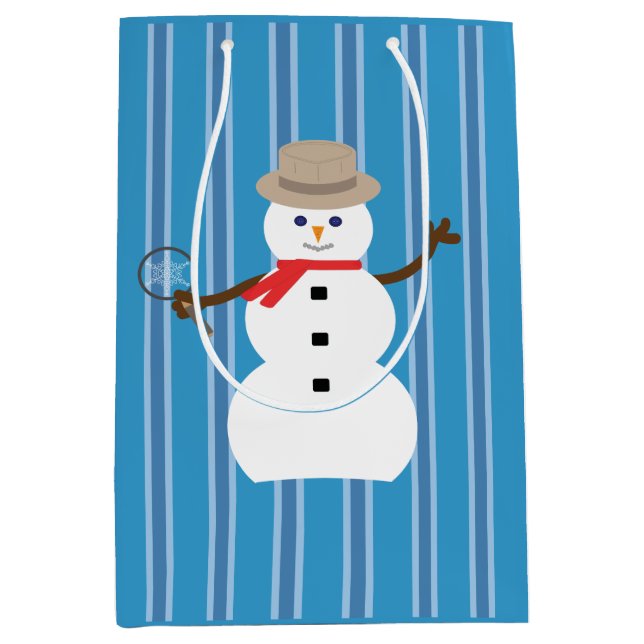 Sacola Para Presentes Média Detetive Blue Snowman, divertido e Rico (Frente)