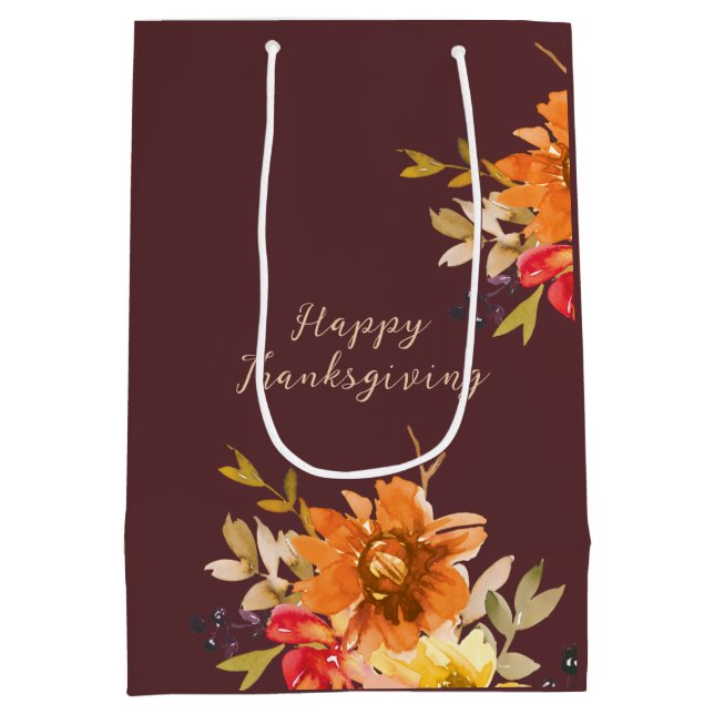 Sacola Para Presentes Média Dia de Ação de Graças Floral Rústico (Verso)