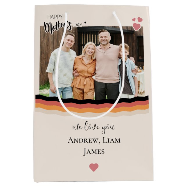 Sacola Para Presentes Média Dia de as mães feliz que te amamos (Frente)