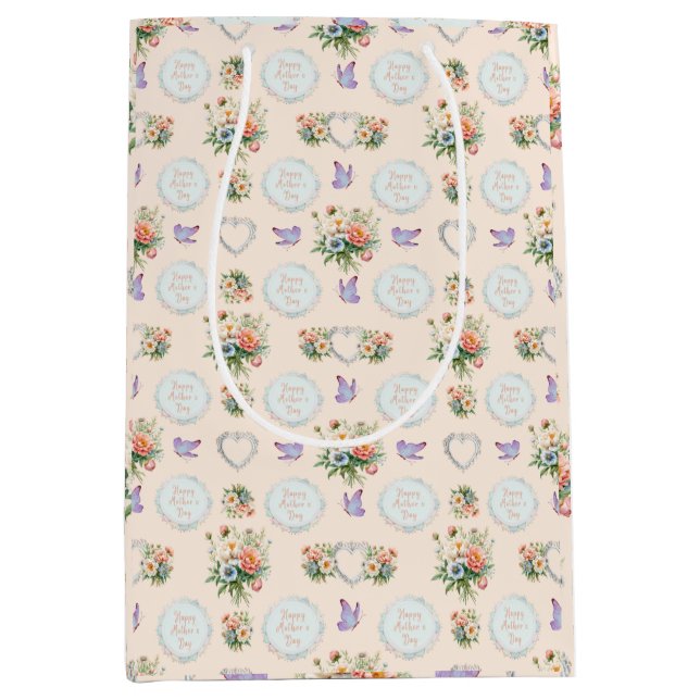 Sacola Para Presentes Média Dia de as mães Feliz Vanilla Cream (Frente)