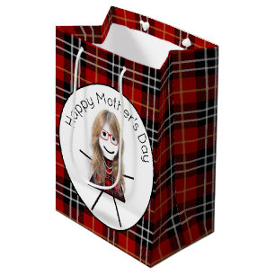 Sacola Para Presentes Média Dia de as mães Stick Girl na Xadrez Tartan