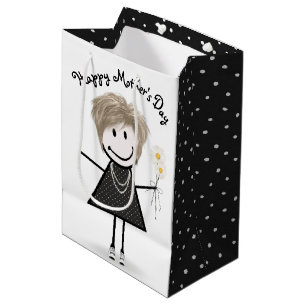 Sacola Para Presentes Média Dia de as mães Stick Girl with Daisies