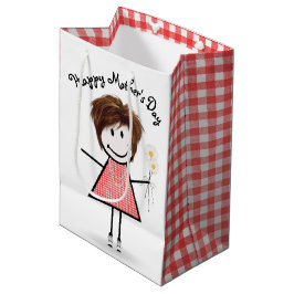 Sacola Para Presentes Média Dia de as mães Stick Girl with Daisies