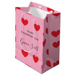 Sacola Para Presentes Média Dia de os namorados Feliz Personalizado, cor-de-ro