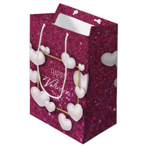 Sacola Para Presentes Média dia de os namorados White Heart Glitter Medium Gif