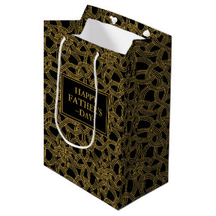 Sacola Para Presentes Média Dia de os pais de padrão preto e Dourado clássico