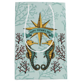 Sacola Para Presentes Média Dia de os pais Feliz Oceano Marinho e Coral