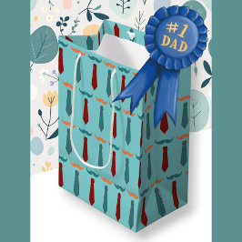 Sacola Para Presentes Média Dia de os pais Teal e Pai de gravata laranja