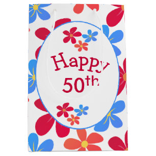 Sacola Para Presentes Média Díadas de Aniversário de 50 anos em Branco
