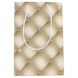 Sacola Para Presentes Média Diamante de Champanhe de Creme Dourado