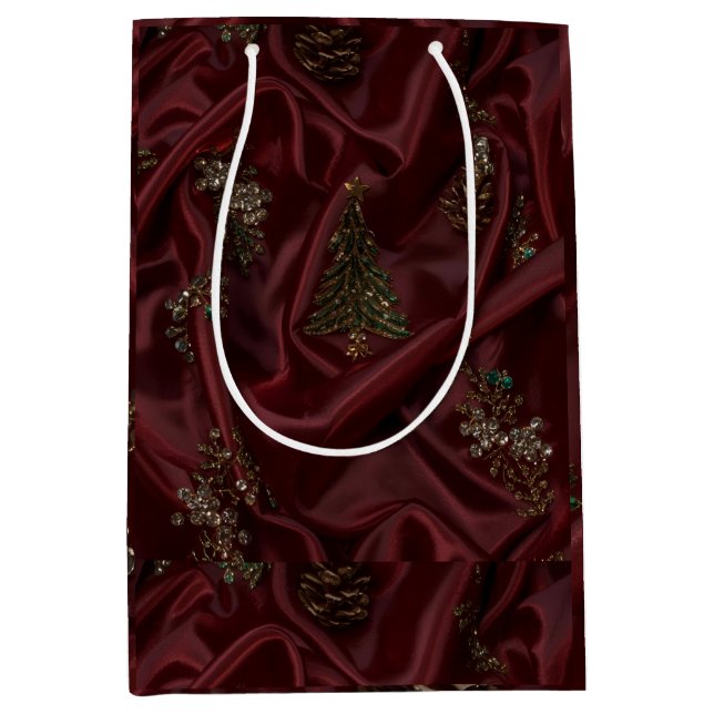 Sacola Para Presentes Média Diamante de Seda Borgonha (Frente)