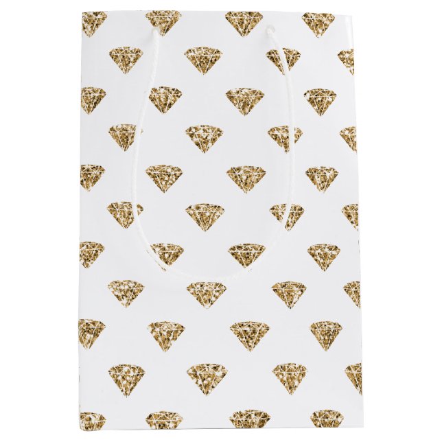 Sacola Para Presentes Média Diamantes Dourados (Frente)