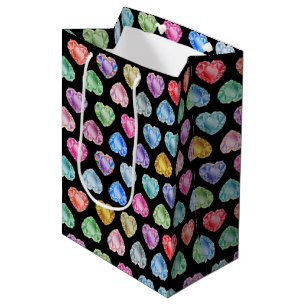 Sacola Para Presentes Média Diamond Heart Watercolor Pattern Cute Pastel Girly