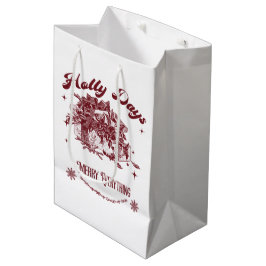 Sacola Para Presentes Média Dias de Natal Vintage Holly