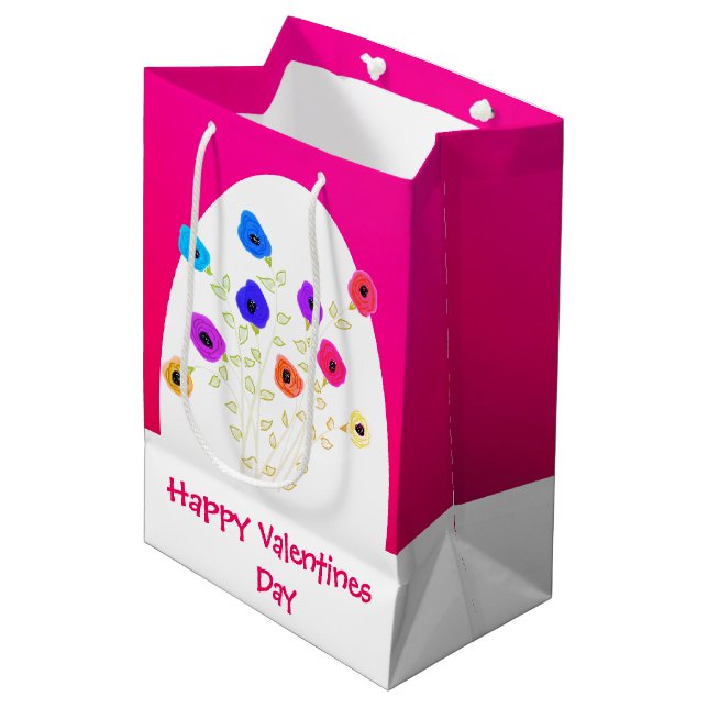 Sacola Para Presentes Média Dias de os namorados Felizes, Rosa Brilhante,  Méd (Frente inclinada)