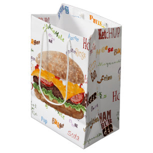Sacola Para Presentes Média Dinheiro de CHURRASCO de Queijo de Hambúrguer com
