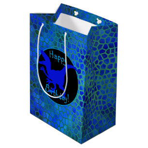 Sacola Para Presentes Média Dinossauro Azul Esconde Feliz Aniversário!
