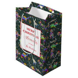 Sacola Para Presentes Média Dinossauros de Natal Personalizados