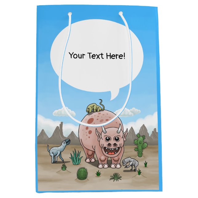 Sacola Para Presentes Média Dinossauros Fantásticos no Deserto (Frente)