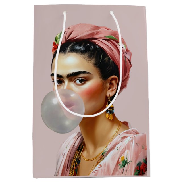 Sacola Para Presentes Média Diva com chiclete floral de cachecol (Frente)