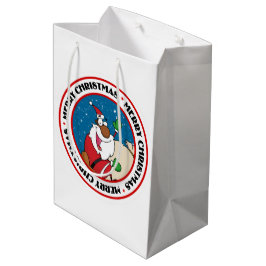 Sacola Para Presentes Média Diversão Feriada Negra Papai Noel Andando De Lado