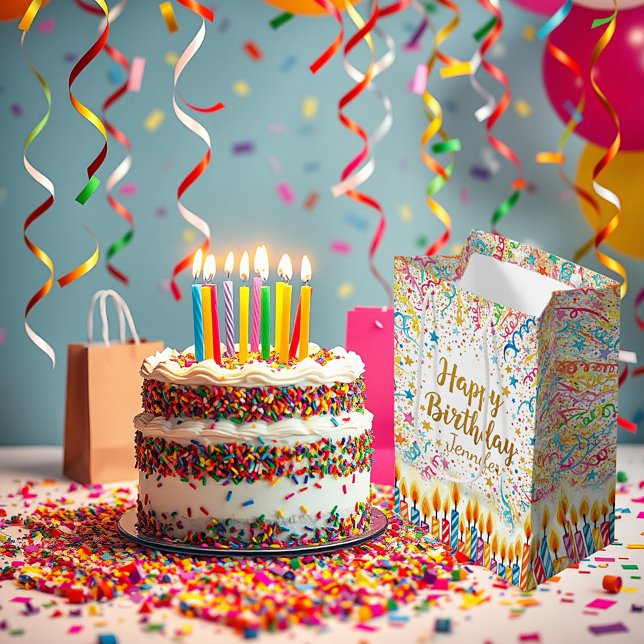 Sacola Para Presentes Média Divertimento personalizado de confete de aniversár (Criador carregado)