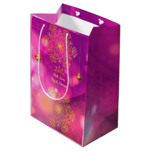 Sacola Para Presentes Média Diwali Purple Dourado Mandala Lamps