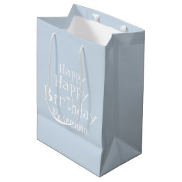 Sacola Para Presentes Média DIY Name Happy Birthday Pastel Blue