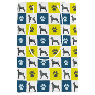 Sacola Para Presentes Média Doberman Pinscher Dog & Paw Print Yellow Grid