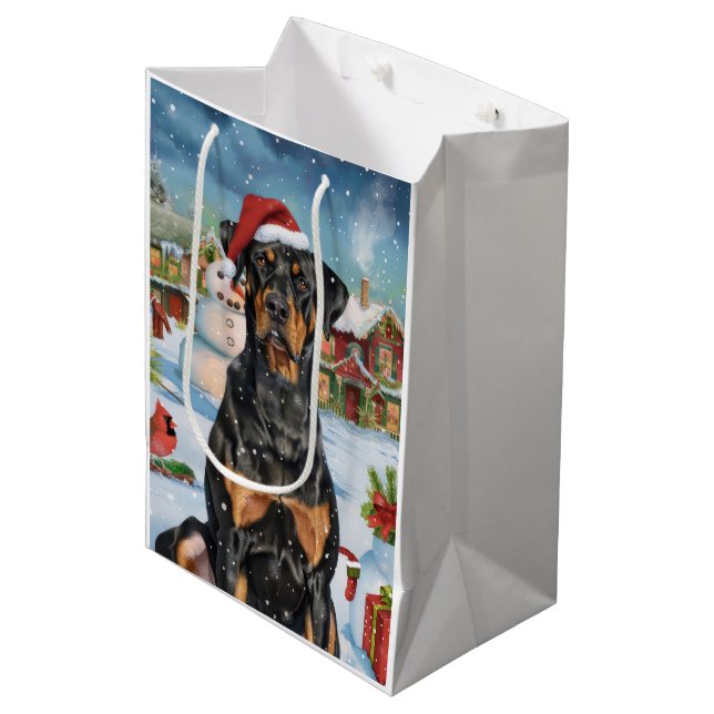 Sacola Para Presentes Média Doberman Winter Wonderland Christmas Joy (Frente inclinada)