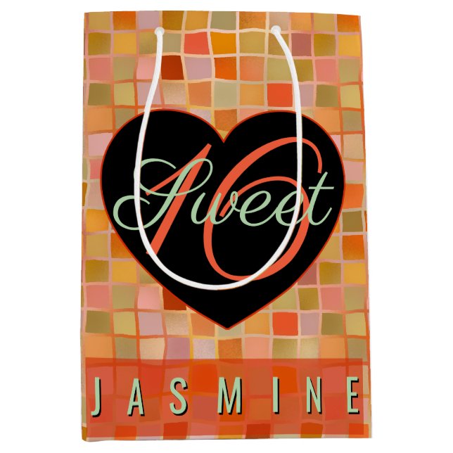 Sacola Para Presentes Média Doce adolescente de 16 coração negro (Frente)