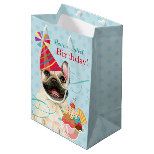Sacola Para Presentes Média Doce Aniversário Francês Bulldog Médio Bag
