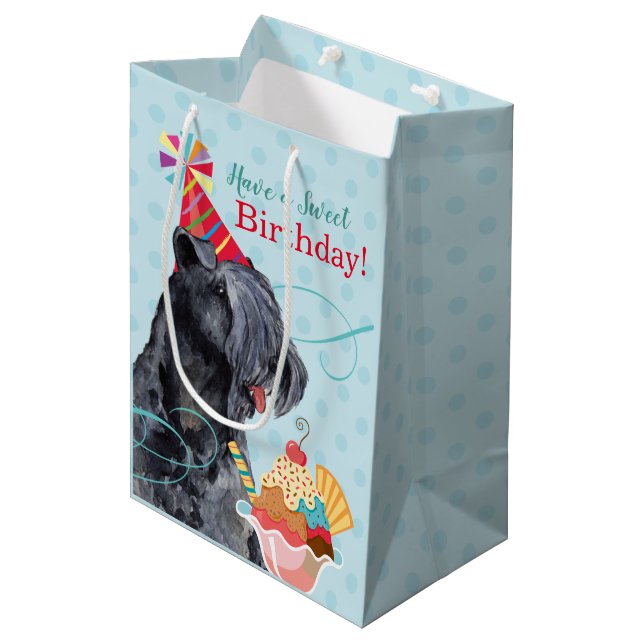 Sacola Para Presentes Média Doce Aniversário Kerry Blue Terrier (Frente inclinada)