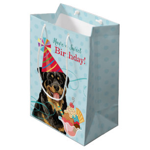 Sacola Para Presentes Média Doce Aniversário Rottweiler Saco Médio de Presente