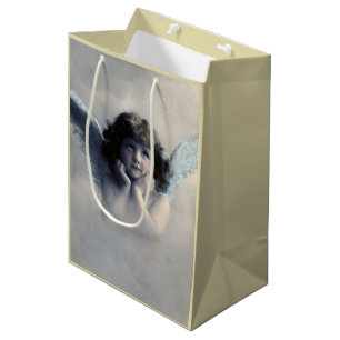 Sacola Para Presentes Média Doce Rosy Cheeked Vintage Angel em Nuvens