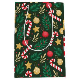 Sacola Para Presentes Média doces clássicos e folhas de Natal