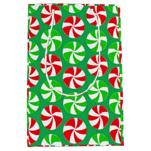Sacola Para Presentes Média Doces de hortelã-pimenta-de-natal verde e vermelho