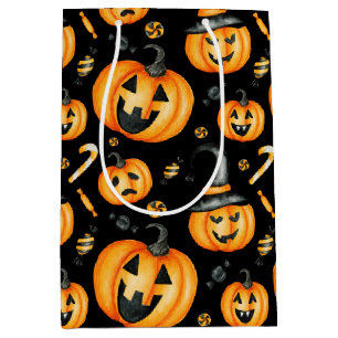 Sacola Para Presentes Média Doces-de-vidro preto-branco-halloween Jack-o-Lante