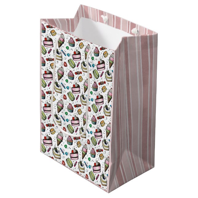 Sacola Para Presentes Média Doces Retro - Branco (Frente inclinada)