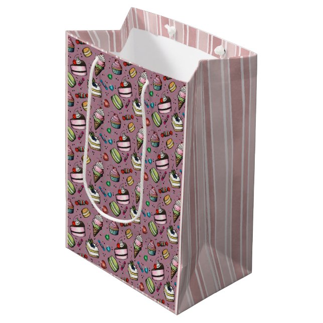 Sacola Para Presentes Média Doces Retrô - Rosa (Frente inclinada)