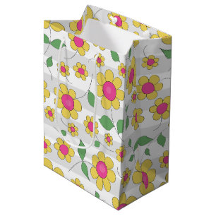 Sacola Para Presentes Média Dodmodelos rosados de primavera de flor amarela-ro