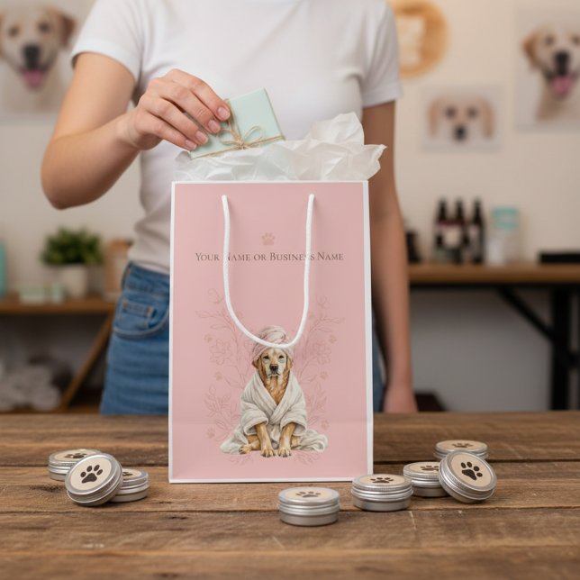 Sacola Para Presentes Média Dog Gromer Spa Cute Dog Personalized Pink Gift Bag (Criador carregado)