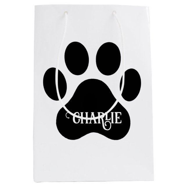 Sacola Para Presentes Média Dog Paw Name Silhouette Design (Frente)