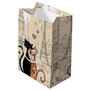 Sacola Para Presentes Média Dois gatos apaixonados