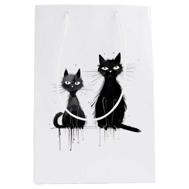 Sacola Para Presentes Média Dois Gatos Pretos (Frente)