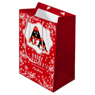 Sacola Para Presentes Média Dois Pequenos Pinguins Nome Personalizado Saco do 
