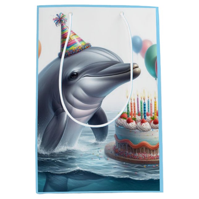 Sacola Para Presentes Média Dolphin Birthday (Frente)