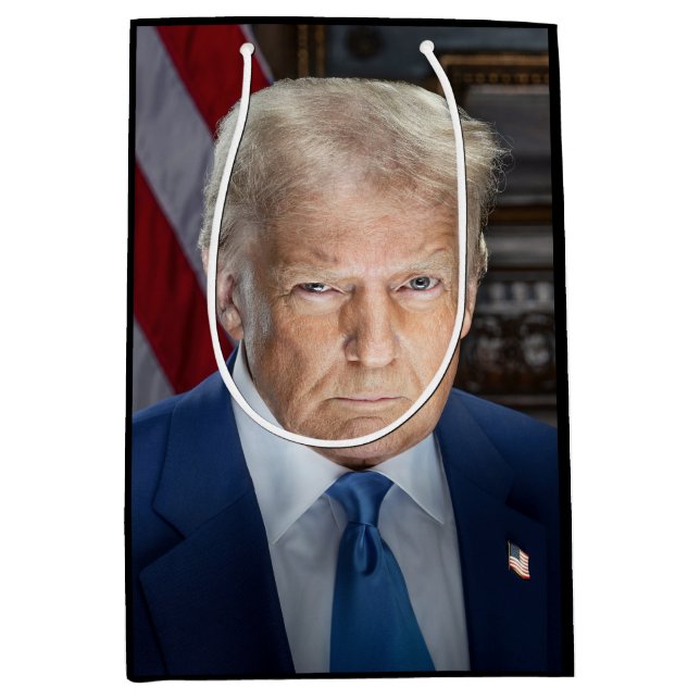 Sacola Para Presentes Média Donald Trump 2025 Presidente Americano Portrait (Frente)