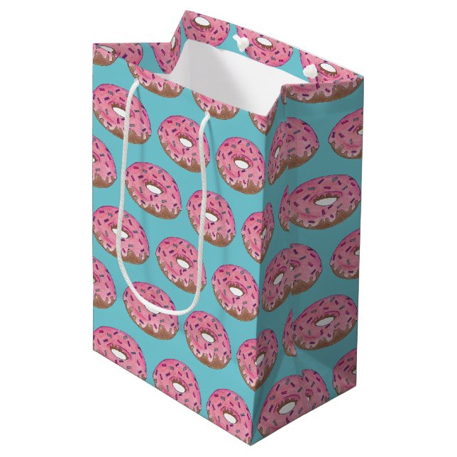 Sacola Para Presentes Média Donut Rosado Com Confeitos Comida Calórica (Frente inclinada)