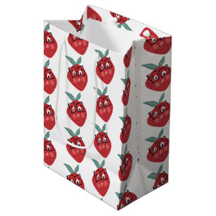 Sacola Para Presentes Média Doodle de desenho à mão de morango fofo